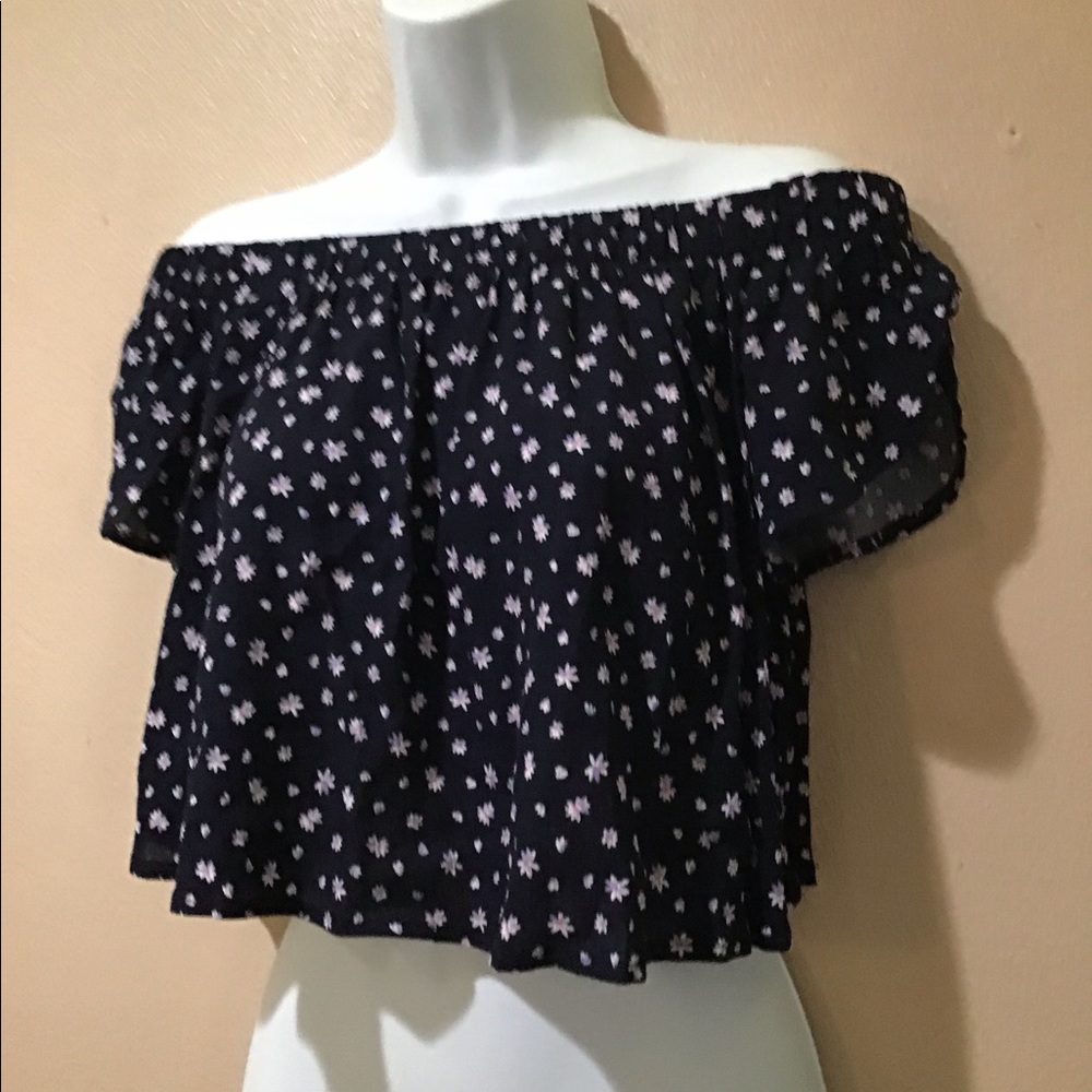 Cotton On Off Shoulder Floral Top Navy Sz Small